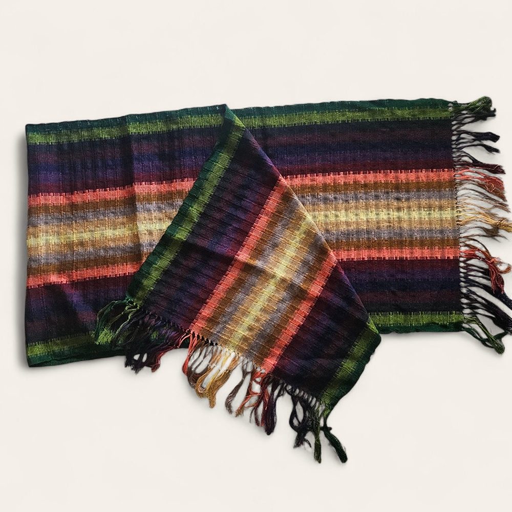 New Guatemalan Mayan Rebozo Colorful Striped Scarf Shawl with Fringe 70" X 19"